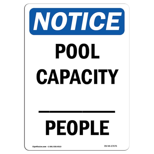 OSHA Notice Sign, Pool Capacity _ People, 18in X 12in Aluminum, 12" W, 18" H, Portrait